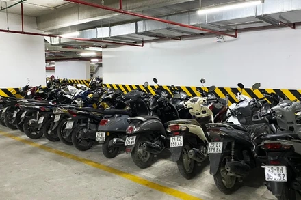 Hầm để xe của một toà nhà chung cư trên địa bàn phường Yên Sở, thành phố Hà Nội. (Ảnh: HÀ ANH)