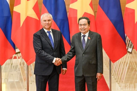 Chủ tịch Quốc hội Trần Thanh Mẫn và Chủ tịch Duma Quốc gia Quốc hội Liên bang Nga Vyacheslav Volodin.