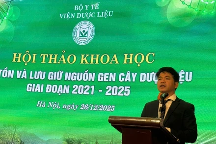 Tiến sĩ Trần Minh Ngọc, Viện trưởng Viện Dược liệu phát biểu tại hội thảo. (Ảnh: BÍCH LIÊN)