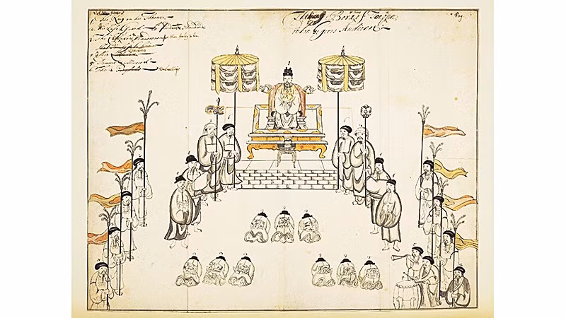 Lễ thiết triều của Vua Lê Hy Tông trong sách của Samuel Baron.