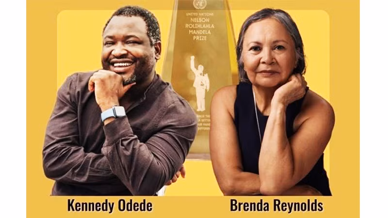 Hai người đoạt giải thưởng Nelson Mandela năm 2025. Ảnh: LHQ