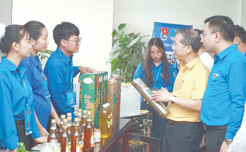 Gian hàng trong cuộc thi “Ý tưởng, dự án khởi nghiệp trong thanh niên tỉnh Nghệ An” . Ảnh: Thanh Quỳnh