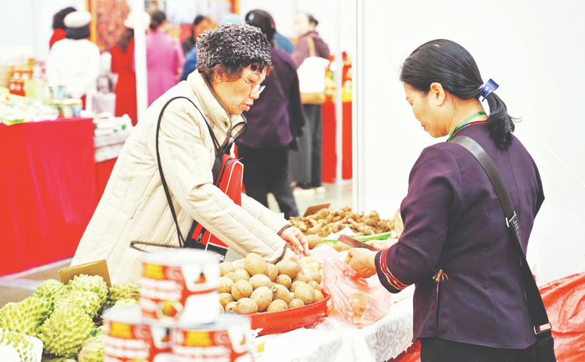 Sản phẩm nông sản của Lạng Sơn được giới thiệu tại hội chợ Xuân 2026. Ảnh: Nam Anh