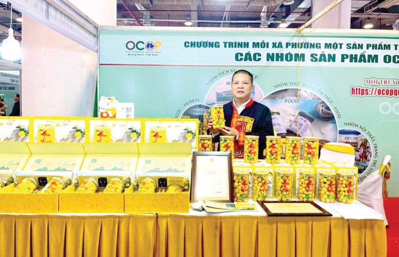 Ông Nịnh Văn Trắng giới thiệu sản phẩm trà hoa vàng.