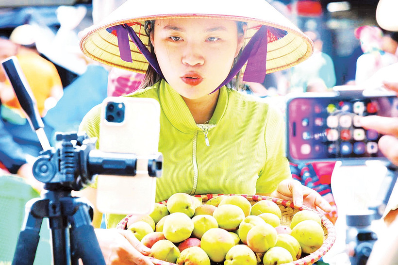 Một phiên livestream bán nông sản ở Tây Bắc. Ảnh: NVCC 