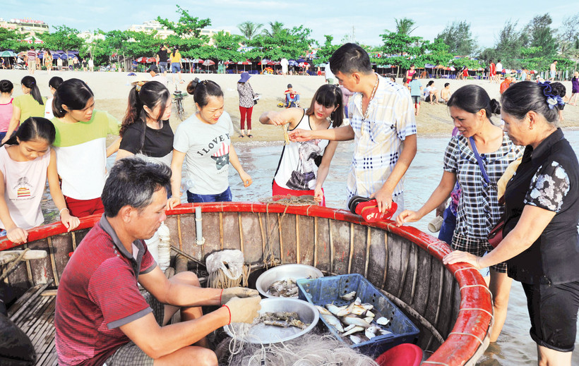 Thuyền vừa cập bến.