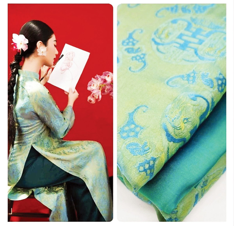 Lụa Nha Xá với chất liệu 100% tơ tằm cùng màu sắc, hoa văn thu hút. Ảnh: Nha Xa Silk