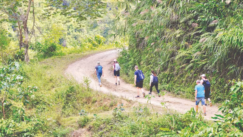 Đi bộ tới đồi cỏ cháy Vinh Quý thuộc huyện Hạ Lang theo tuyến đường mòn qua các ngôi làng nhỏ của người địa phương.