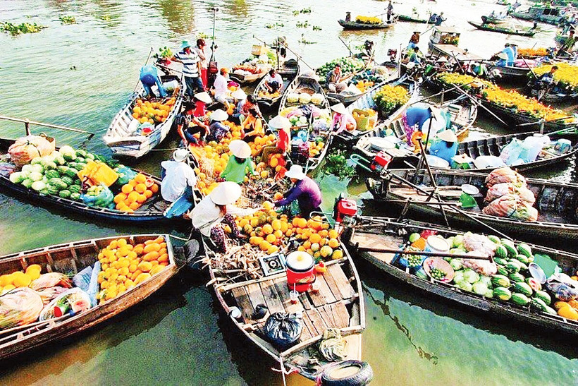 Một góc nhộn nhịp của chợ nổi Cái Răng.