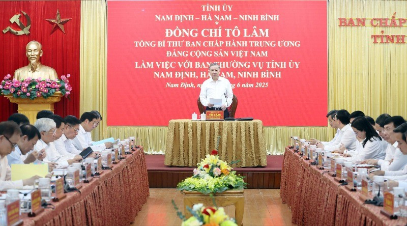 Tổng Bí thư Tô Lâm phát biểu tại buổi làm việc. (Ảnh: TTXVN)