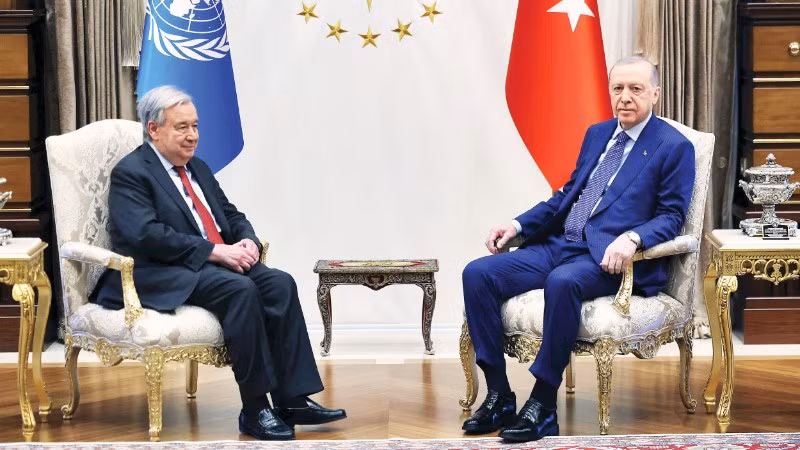 Các nhà lãnh đạo Thổ Nhĩ Kỳ và Liên hợp quốc trao đổi về tình hình Trung Đông. (Ảnh: TÂN HOA XÃ)
