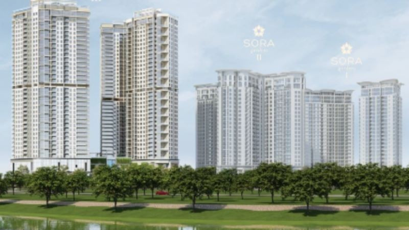 Mô hình tổng thể khu phức hợp thương mại nhà ở, dịch vụ SORA Gardens tại phường Bình Dương.