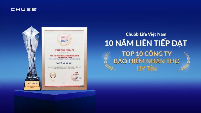 Chubb Life Việt Nam 10 năm liên tiếp vào Top 10 doanh nghiệp bảo hiểm uy tín, đánh dấu 20 năm vì lợi ích khách hàng