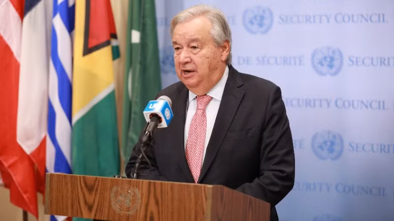Tổng Thư ký Liên hợp quốc Antonio Guterres phát biểu trong một cuộc họp báo tại New York, Mỹ. (Ảnh: THX/TTXVN)