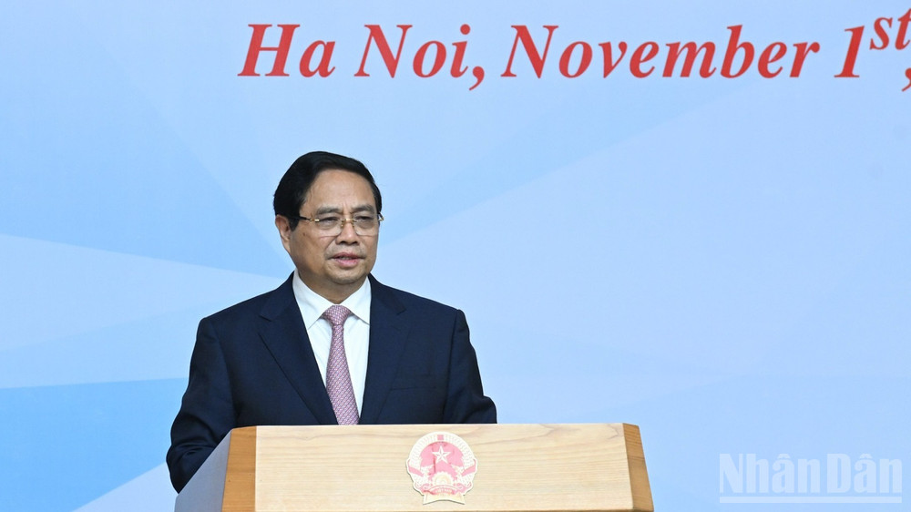 Thủ tướng Chính phủ Phạm Minh Chính phát biểu ý kiến tại hội nghị. ndo_br_a4-352.jpg