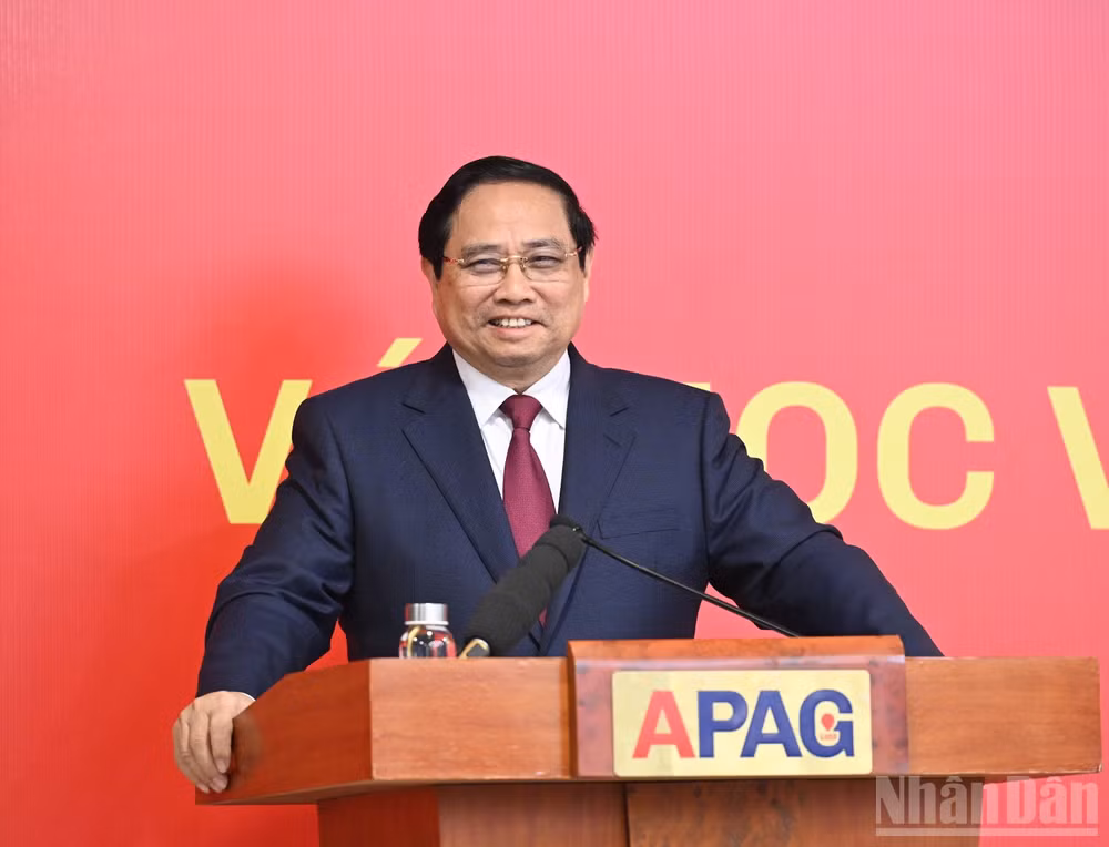 Thủ tướng Phạm Minh Chính phát biểu ý kiến tại buổi làm việc. (Ảnh: Trần Hải)