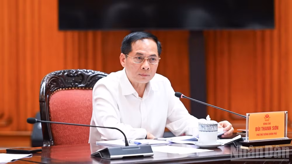 Phó Thủ tướng Bùi Thanh Sơn phát biểu ý kiến tại cuộc họp. (Ảnh: Trần Hải)