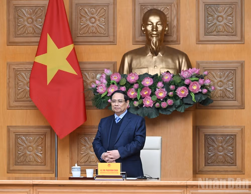 Thủ tướng Chính phủ Phạm Minh Chính phát biểu ý kiến tại buổi tiếp. (Ảnh: TRẦN HẢI)