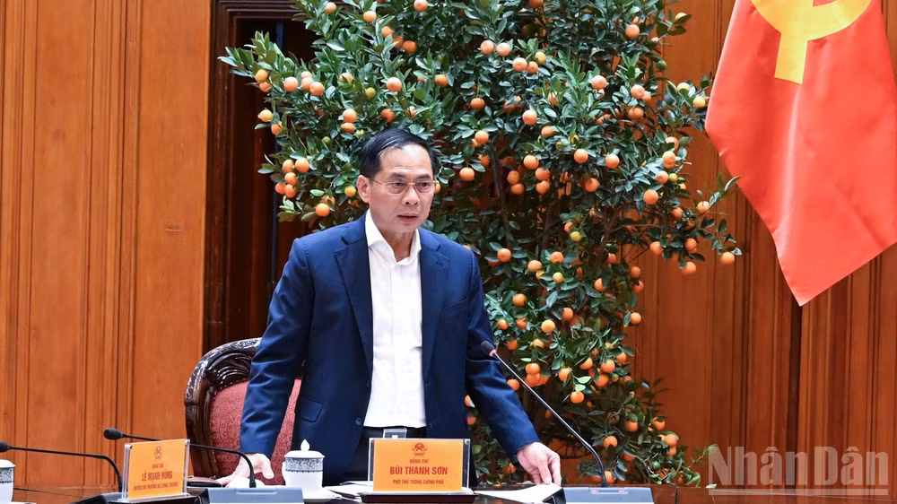 Phó Thủ tướng Bùi Thanh Sơn phát biểu ý kiến tại cuộc họp. (Ảnh: TRẦN HẢI)
