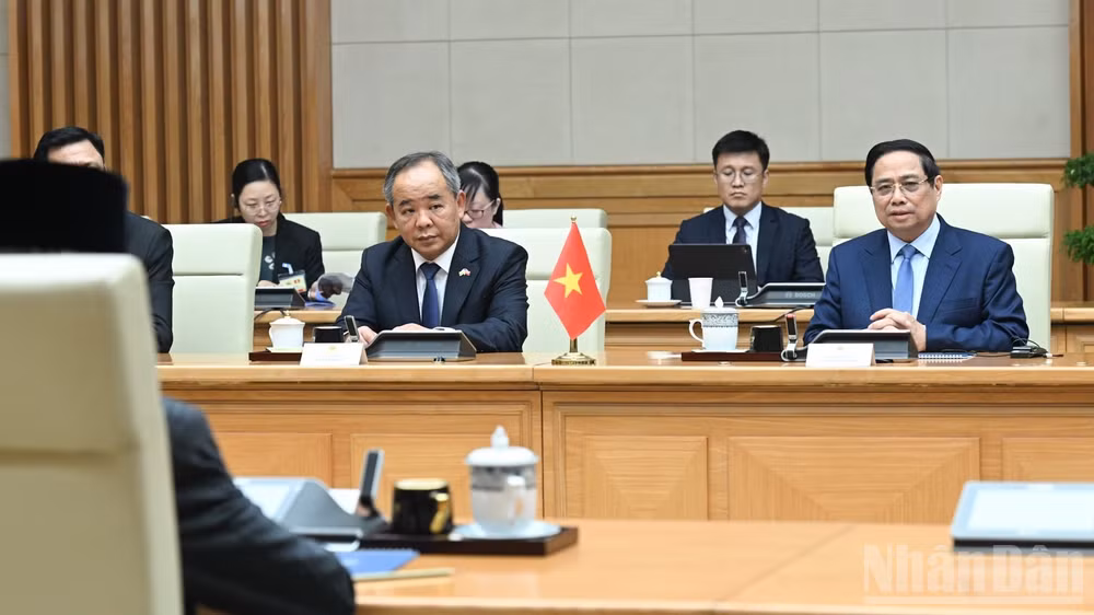 Thủ tướng Chính phủ Phạm Minh Chính phát biểu ý kiến tại cuộc hội kiến. (Ảnh: Trần Hải)