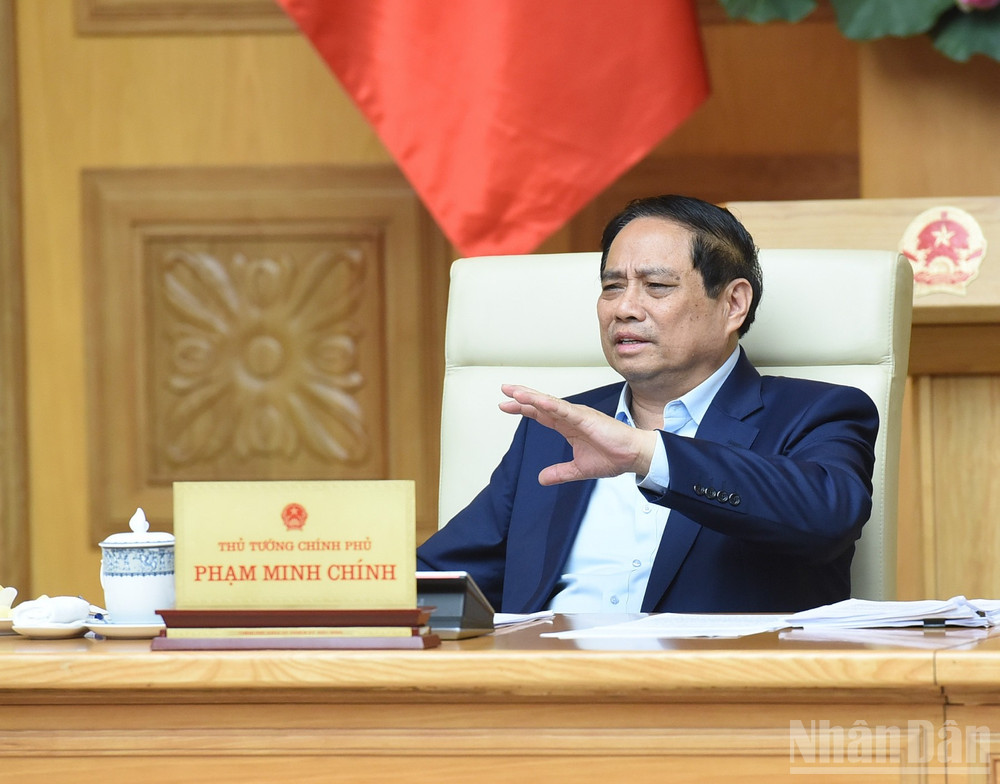 Thủ tướng Phạm Minh Chính phát biểu ý kiến chỉ đạo cuộc họp (Ảnh: Trần Hải). ndo_br_a5.jpg