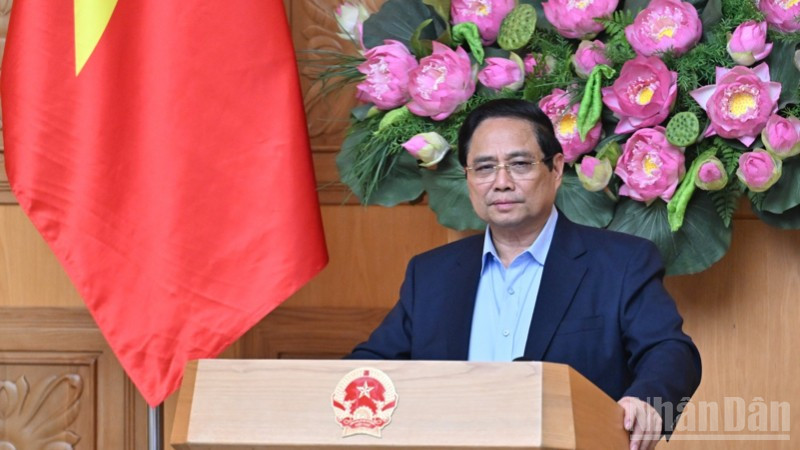 Thủ tướng Phạm Minh Chính phát biểu ý kiến tại hội nghị. (Ảnh: Trần Hải) ndo_br_a2-3722.jpg