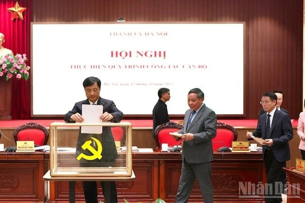 Các đại biểu thực hiện quy trình công tác cán bộ.