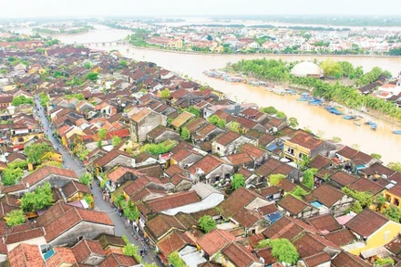 Một góc Di sản văn hóa thế giới Đô thị cổ Hội An nhìn từ trên cao, tháng 11/2025.