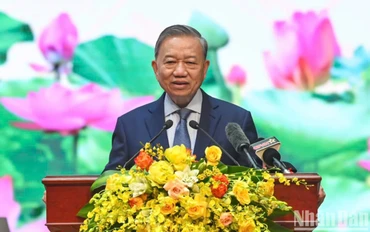 Tổng Bí thư Tô Lâm phát biểu tại buổi gặp mặt. (Ảnh: DUY LINH)