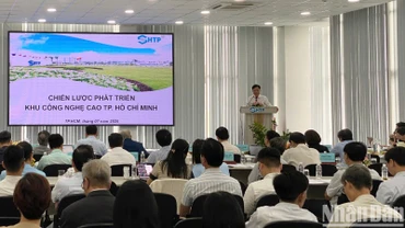 Phó Giáo sư, Tiến sĩ Lê Quốc Cường, Phó Trưởng Ban quản lý Khu Công nghệ cao Thành phố Hồ Chí Minh phát biểu tại hội thảo.