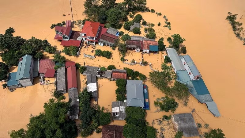 Vùng lũ tại tỉnh Lạng Sơn bị cô lập sau bão. (Ảnh: TTXVN)