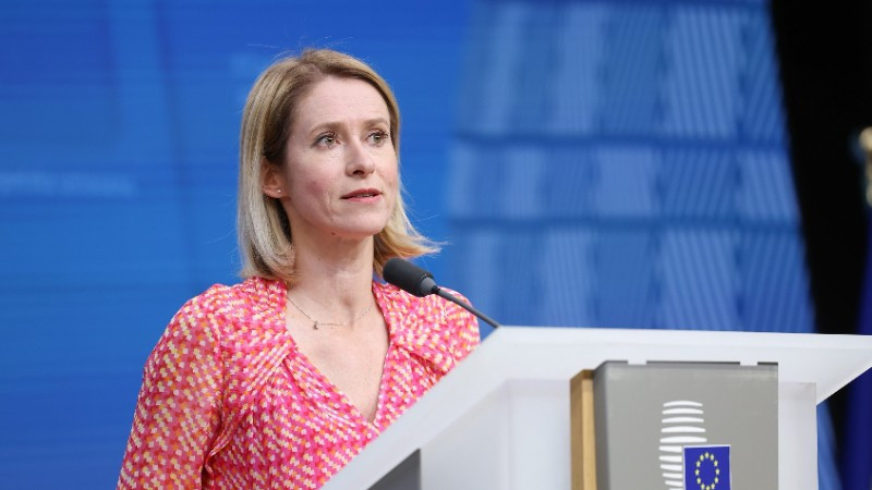 Đại diện cấp cao phụ trách chính sách đối ngoại của Liên minh châu Âu (EU), bà Kaja Kallas phát biểu trong một cuộc họp báo tại Brussels, Bỉ. (Ảnh: THX/TTXVN)