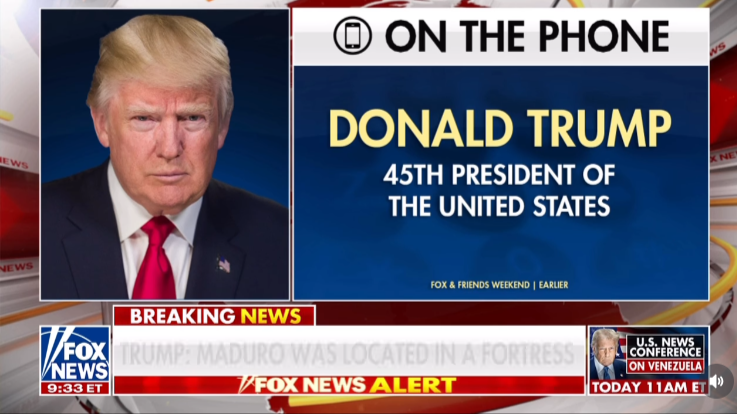 Fox News đưa tin về cuộc phỏng vấn Tổng thống Mỹ Donald Trump, ngày 3/1/2026. (Ảnh chụp màn hình)