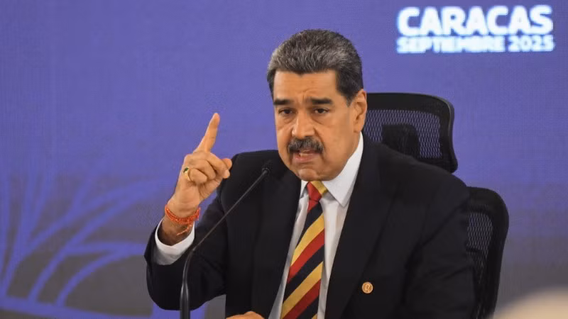 Tổng thống Venezuela Nicolas Maduro trong cuộc họp báo tại Caracas, tháng 9/2025. (Ảnh: THX/TTXVN)