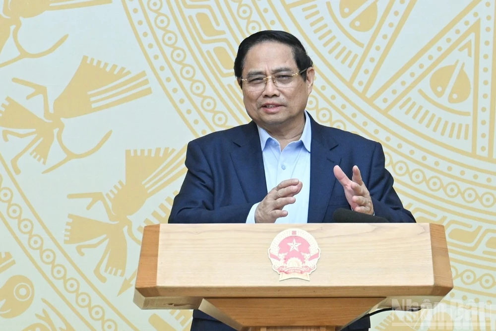 Thủ tướng Chính phủ Phạm Minh Chính phát biểu ý kiến kết luận hội nghị sơ kết. (Ảnh: TRẦN HẢI)