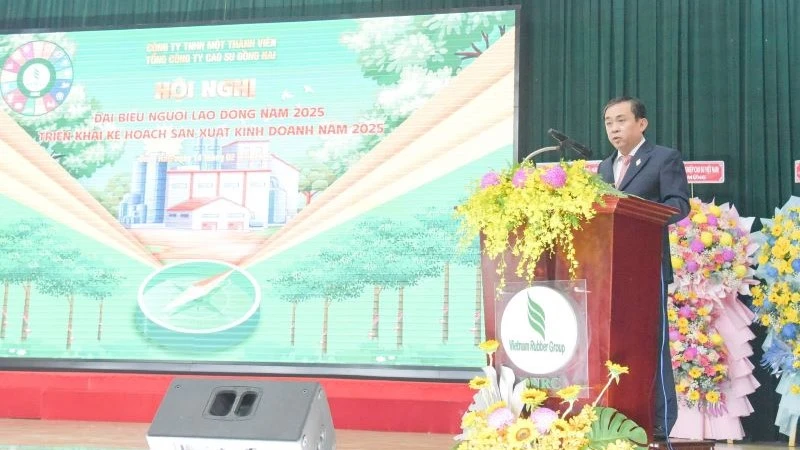 Ông Đỗ Minh Tuấn, Tổng Giám đốc Tổng Công ty Cao-su Đồng Nai phát biểu tại hội nghị.