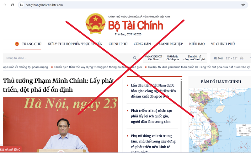 Cảnh báo website có địa chỉ https://congthongtindientubtc.com/ giả mạo website của Bộ Tài chính. (Ảnh mof.gov.vn)