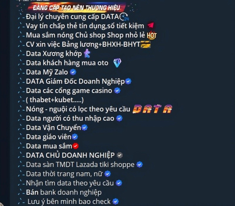 Một trang web rao bán dữ liệu. (Ảnh chụp màn hình)