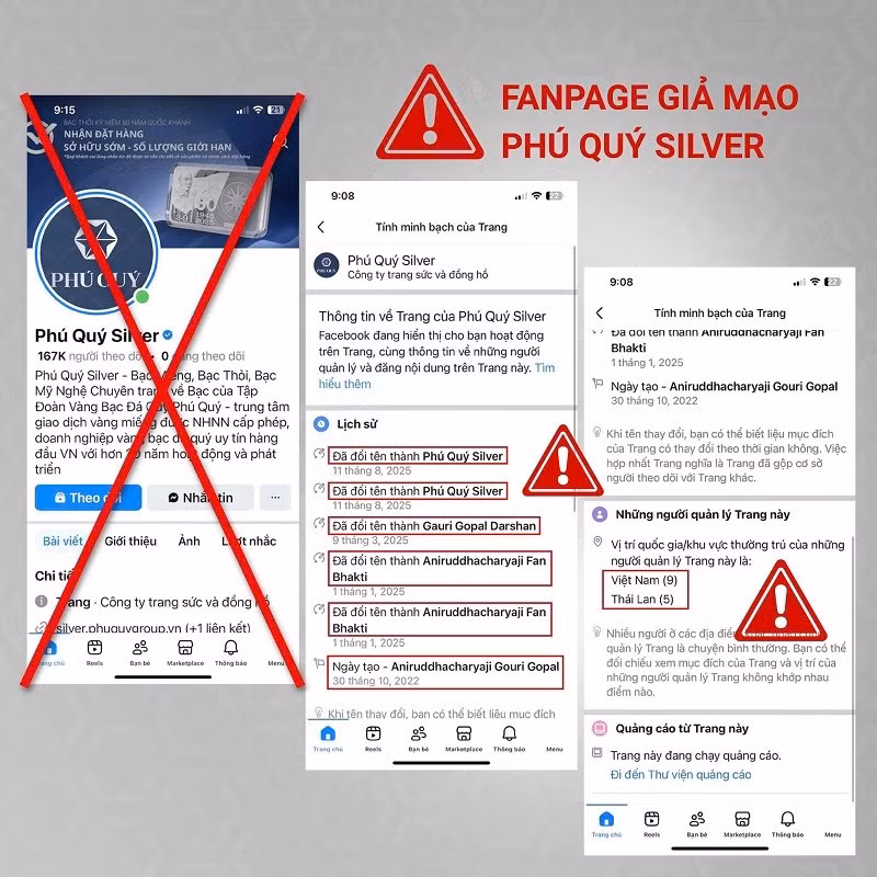 Trang giả mạo với lịch sử tên trang bị thay đổi và vị trí đăng nhập tài khoản từ trong nước và nước ngoài.