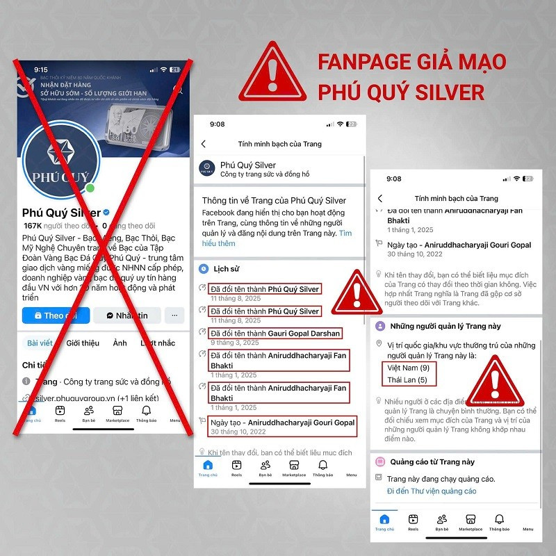 Trang giả mạo với lịch sử tên trang bị thay đổi và vị trí đăng nhập tài khoản từ trong nước và nước ngoài.