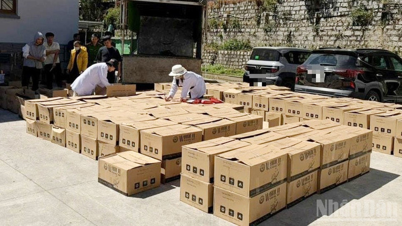 Hơn 7 tấn nguyên liệu để sản xuất cà-phê giả bị thu giữ để lấy mẫu giám định.