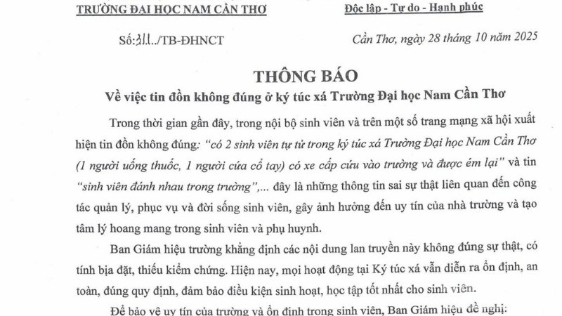 Thông báo số 311 của Trường đại học Nam Cần Thơ.