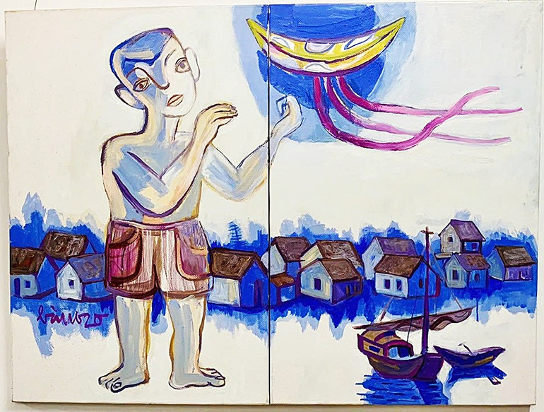 “Chiều trên đê”, Acrylic, 120x90cm. 144.jpg