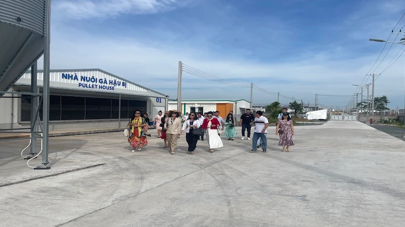 Các doanh nghiệp đối tác tham quan khu chăn nuôi.