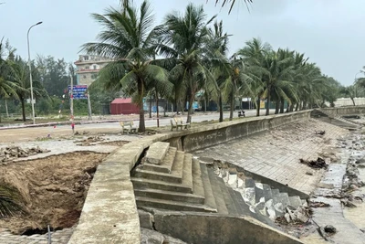 Kè biển Hải Tiến bị sóng đánh hỏng.