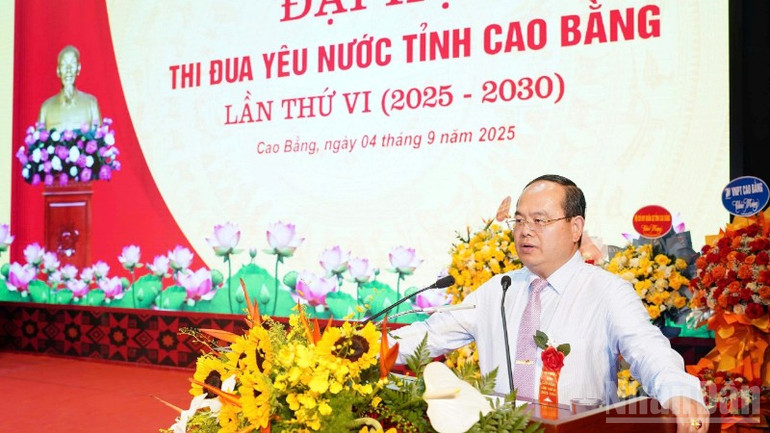 Đồng chí Quản Minh Cường, Bí thư Tỉnh ủy Cao Bằng phát biểu ý kiến tại đại hội. ndo_br_z6976002457922-254606540fb841890aff6c8447a1021b-6880.jpg
