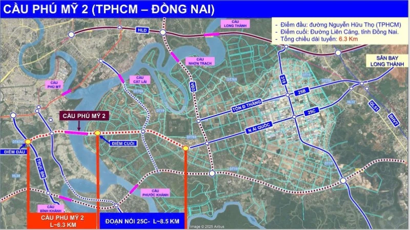 Cầu Phú Mỹ 2 kết nối giữa Thành phố Hồ Chí Minh và sân bay Quốc tế Long Thành, cũng như kết nối với vùng Đông nam bộ. (Nguồn: Sở Xây dựng Thành phố Hồ Chí Minh)