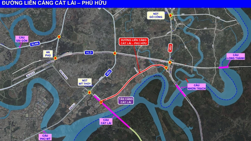 Đầu tư xây dựng đường liên cảng Cát Lái-Phú Hữu-nút giao cao tốc Thành phố Hồ Chí Minh-Long Thành-Dầu Giây và đường Vành đai 3 Thành phố Hồ Chí Minh sẽ giải quyết căn cơ tình trạng ùn tắc giao thông khu vực cụm cảng Cát Lái-Phú Hữu.