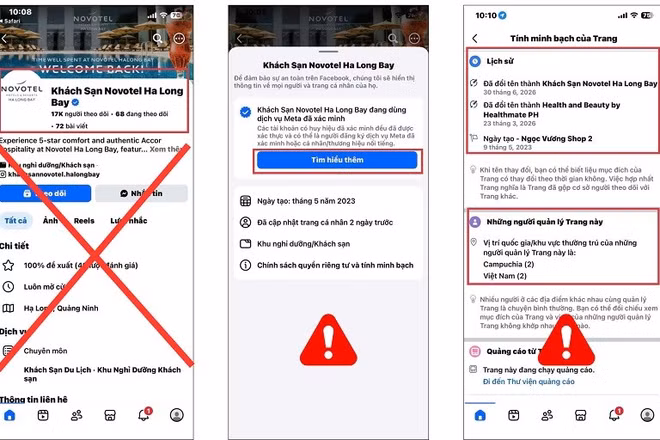 Một trang fanpage giả mạo có tích xanh với lịch sử tên trang bị thay đổi và vị trí đăng nhập tài khoản từ trong nước và nước ngoài. Tội phạm mạng tinh vi hơn khi hướng dẫn khách hàng chuyển tiền vào đúng tài khoản ngân hàng chính thức của doanh nghiệp nhằm tạo dựng niềm tin, trước khi kích hoạt kịch bản lừa đảo "hoàn tiền vì chuyển sai cú pháp" để chiếm đoạt số tiền lớn hơn.