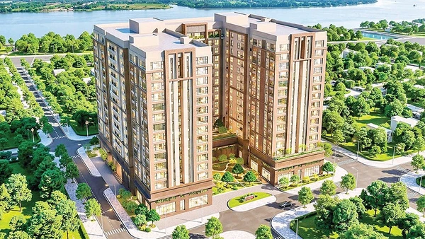 Phối cảnh các tòa nhà thuộc dự án nhà ở xã hội phường Long Châu, tỉnh Vĩnh Long.